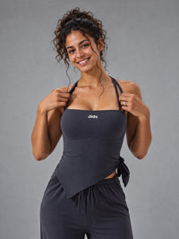 Alia-Strappy Fit Top in Gray – women's asymmetric workout tank top