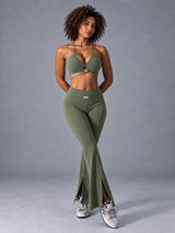 Crisscross Flare Yoga Set in Green – women's crisscross flare yoga set