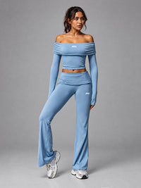 Isla-Elegant Flare Set in Sky Blue – women's long sleeve top & flare pants set