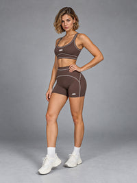 Rina-Stitch Active Set in Brown – women's sports bra, leggings & shorts set