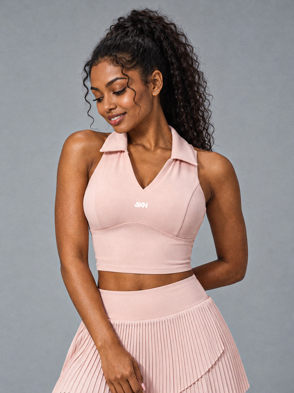 Luxe Collared Crop Top in Pink – women's polo collar sports crop top