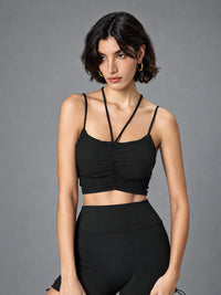 Lena-Strap Ruched Bra in Black – women's ruched strap crop top