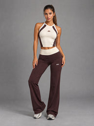Luxe Contrast Flare Set in Coffee – women's padded bra & wide leg pants set