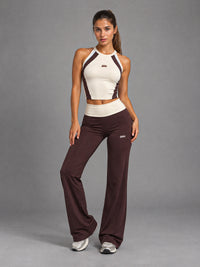 Luxe Contrast Flare Set in Coffee – women's padded bra & wide leg pants set