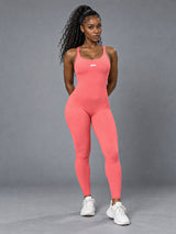 Elise-Sculpt Jumpsuit in Orange – women's backless scrunch jumpsuit