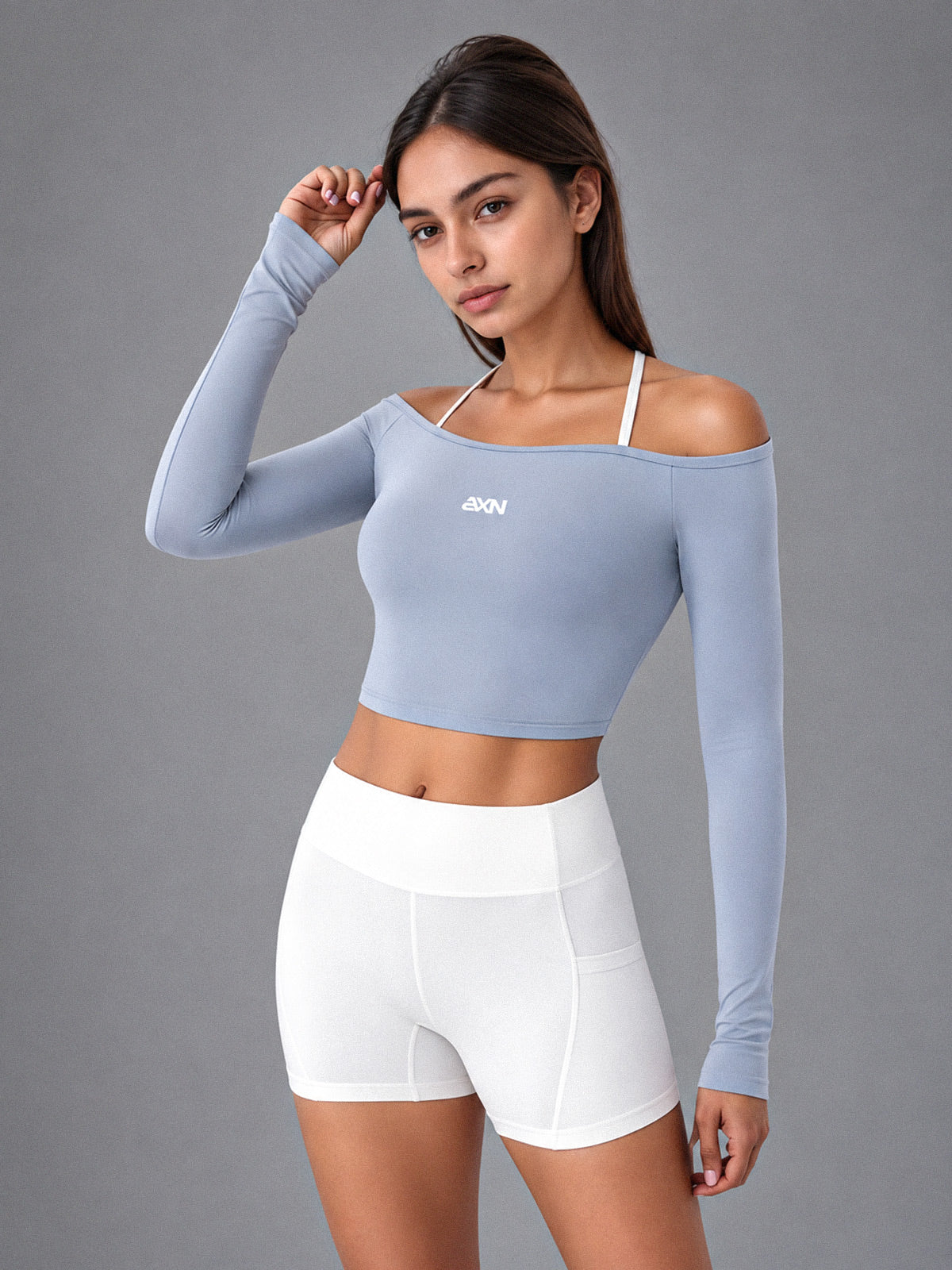 Nora-Off Shoulder Top in Blue – women's quick dry off shoulder top