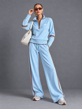 Luxe Half Zip Tracksuit in Blue – women's half zip sweatshirt & wide leg pants set