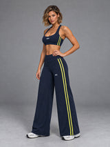 Luxe Layered Sports Set in Blue – women's sports bra & wide leg pants set