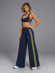 Luxe Layered Sports Set in Blue – women's sports bra & wide leg pants set