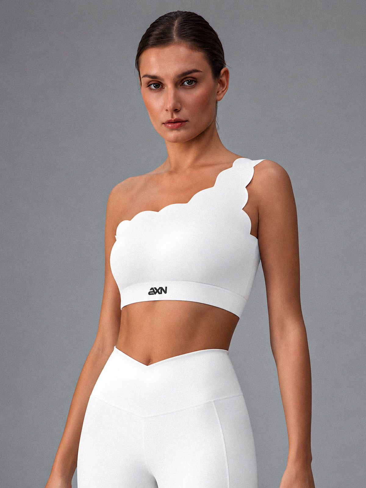 Isla-One Shoulder Top in White – women's one shoulder yoga top
