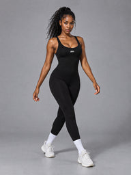 Nola-Seamless Fit Jumpsuit in Black – women's cross back seamless jumpsuit