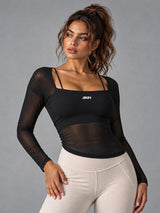 Ines-Breathe Long Top in Black – women's mesh long sleeve yoga top