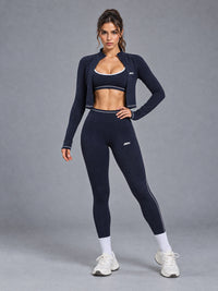 Sculpt Fitness Set in Navy – women's 3 piece zip jacket workout set