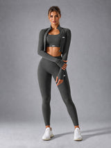 Sculpt Active Set in Gray – women's zip jacket workout set