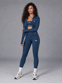 Lina-Zip Contour Set in Blue – women's leggings & running bra set