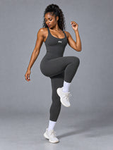 Nola-Seamless Fit Jumpsuit in Gray – women's cross back seamless jumpsuit