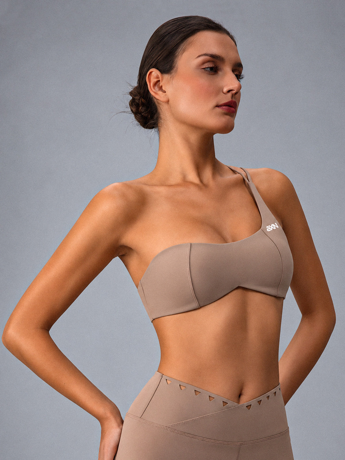 Lena-One Strap Bra in Khaki – women's one strap sports bra