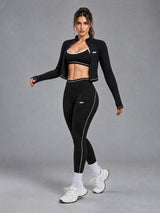 Sculpt Fitness Set in Black – women's 3 piece zip jacket workout set