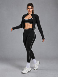 Sculpt Fitness Set in Black – women's 3 piece zip jacket workout set