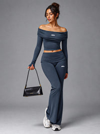 Isla-Elegant Flare Set in Blue – women's long sleeve top & flare pants set