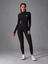 Nora-Zip Fit Suit in Black – women's zip yoga jumpsuit