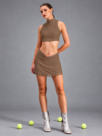 Elise-Cutout Skirt Set in Brown – women's skirt workout set with pockets