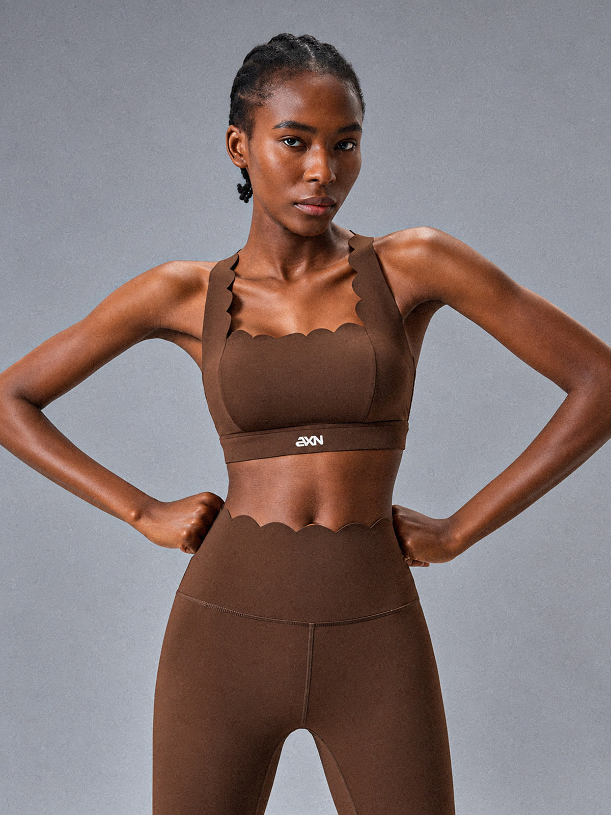 Lara-Wave Sculpt Bra in Brown – women's square neck open back yoga bra