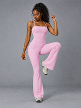 Ayla-Active Suit in Pink – women's backless flare yoga jumpsuit