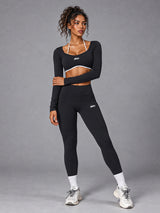 Nora-Performance Fit Set in Black – women's push up crop top & gym leggings set