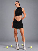 Elise-Cutout Skirt Set in Black – women's skirt workout set with pockets