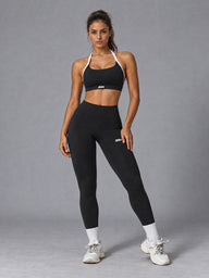 Alina-Seamless Active Set in Black – women's long sleeve crop top & leggings set