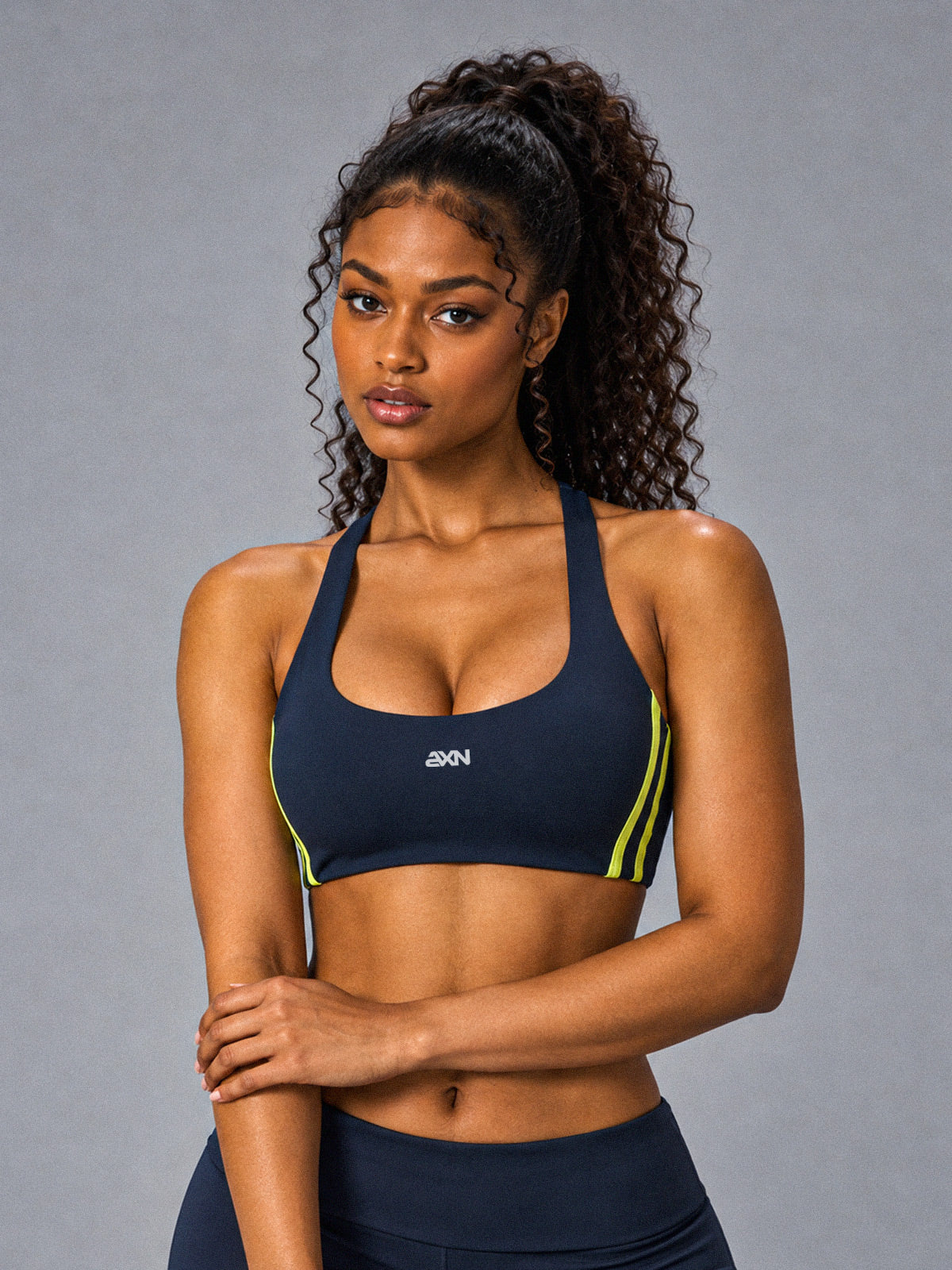 Luxe Halter Sports Bra in Blue – women's halter quick dry sports bra