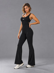 Isla-Stretch Flare Suit in Black – women's scrunch back flare jumpsuit
