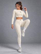 Mila-Contour Line Set in Beige – women's seamless scrunch leggings set