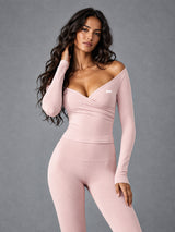 Luxe Off Shoulder Wrap Top in Pink – women's off shoulder wrap crop top