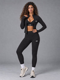 Core Fitness Set in Black – women's 3 piece jacket, bra & leggings set