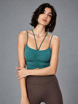Lena-Strap Ruched Bra in Green – women's ruched strap crop top