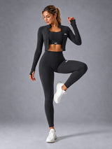 Sculpt Active Set in Black – women's zip jacket workout set