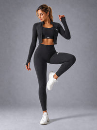 Sculpt Active Set in Black – women's zip jacket workout set