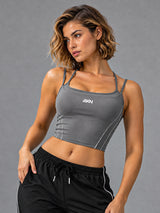 Vivi-Sporty Crop Top in Gray – women's backless sports crop top