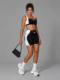Mira-Edge Active Set in Black – women's backless bra & biker shorts set