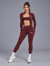 Sculpt Fitness Set in Red – women's 3 piece zip jacket workout set