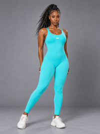 Elise-Sculpt Jumpsuit in Sky Blue – women's backless scrunch jumpsuit