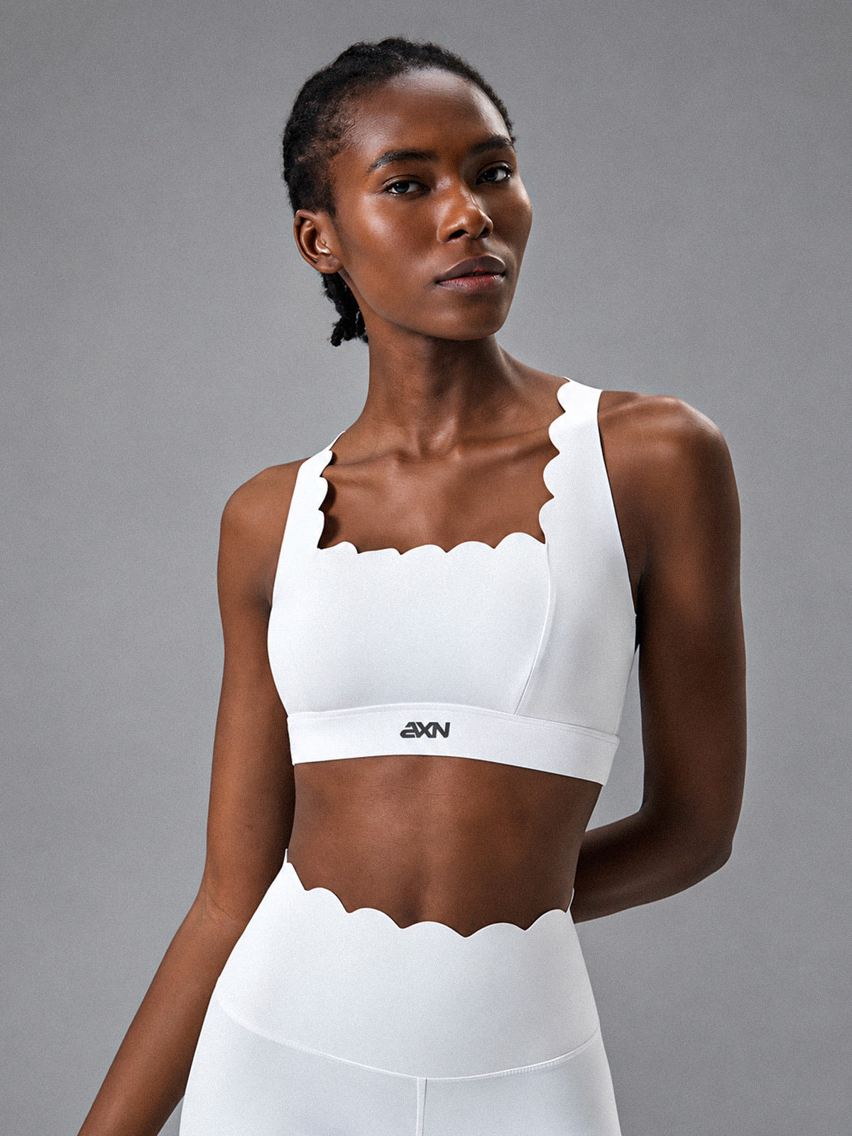 Lara-Wave Sculpt Bra in White – women's square neck open back yoga bra