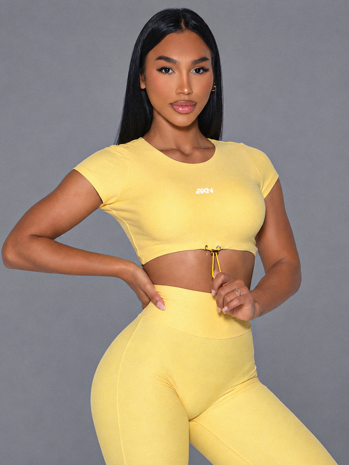 Alba-Ruched Top in Yellow – women's ruched backless crop top