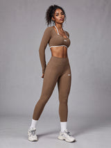 Nora-Performance Fit Set in Coffee – women's push up crop top & gym leggings set