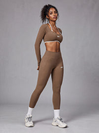 Nora-Performance Fit Set in Coffee – women's push up crop top & gym leggings set