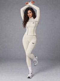 Lina-Zip Contour Set in White – women's leggings & running bra set