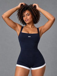 Sculpt Square Neck Romper in Blue – women's square neck yoga jumpsuit