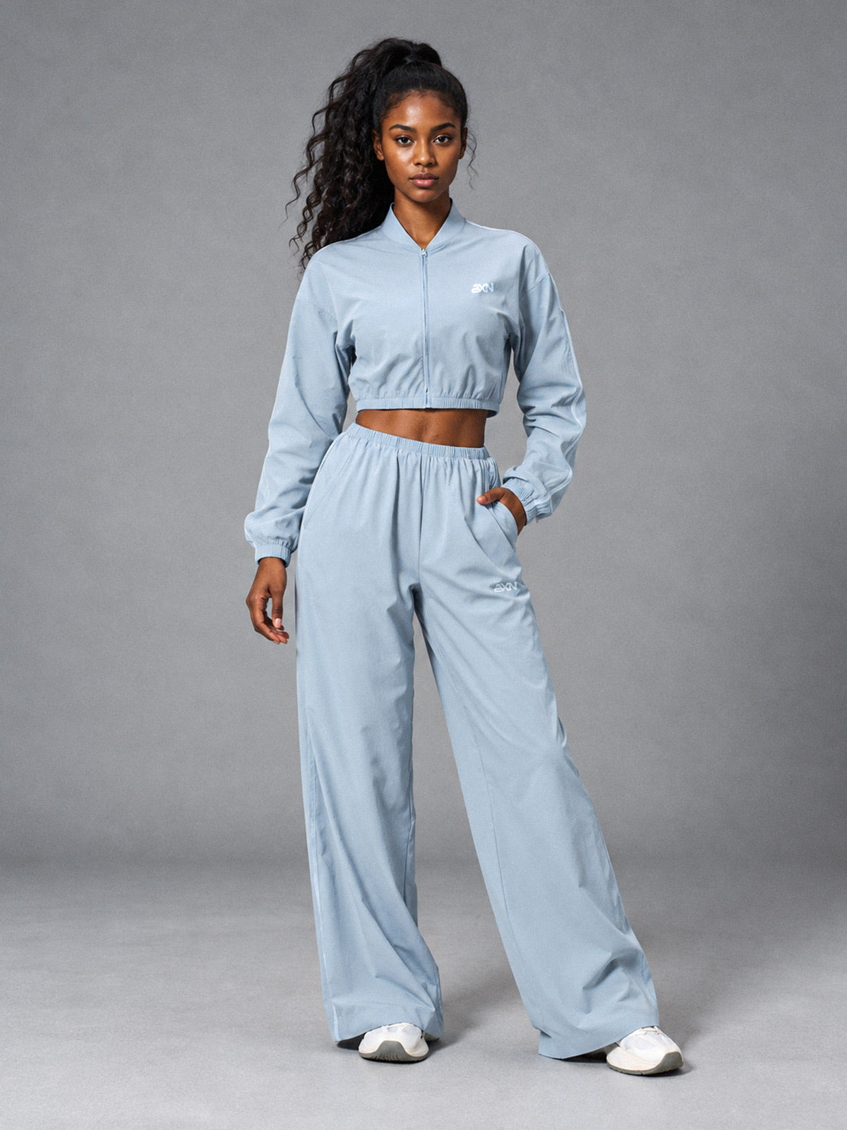 Luxe Zip Tracksuit Set in Sky Blue – women's zip up tracksuit set